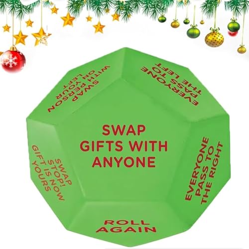 Santa Swap Gift Exchange Dice,Christmas Board Exchange Dice Games-12 Different Sides - 3in Exchange Santa Gifts-Christma Toys Christmas Party Gift Exchange Dice Group Game for Adult Kids (1PCS) von GUUIESMU