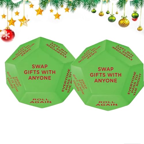 Santa Swap Gift Exchange Dice,Christmas Board Exchange Dice Games-12 Different Sides - 3in Exchange Santa Gifts-Christma Toys Christmas Party Gift Exchange Dice Group Game for Adult Kids (2PCS) von GUUIESMU