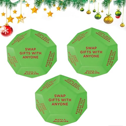 Santa Swap Gift Exchange Dice,Christmas Board Exchange Dice Games-12 Different Sides - 3in Exchange Santa Gifts-Christma Toys Christmas Party Gift Exchange Dice Group Game for Adult Kids (3PCS) von GUUIESMU