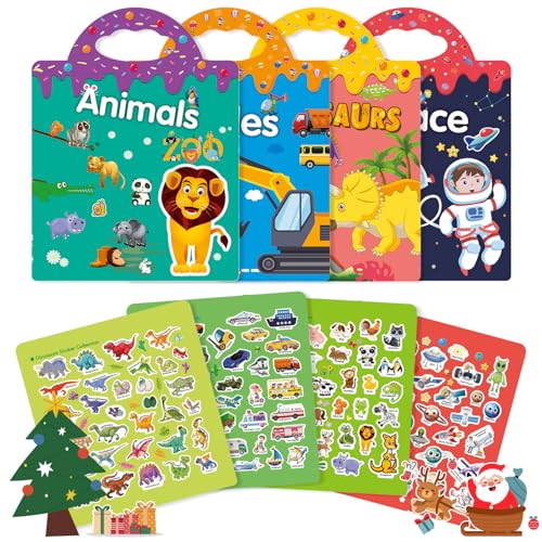 GUYUCOM 4 Pack Wiederverwendbares 3D-Stickerbuch für Kinder, Tragbar, Wasserdicht, Geeignet für Jungen und Mädchen ab 2 Jahren, Kinder Geschenk Spielzeug für 2 3 4 5 jahre von GUYUCOM