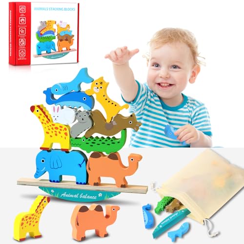 GUYUWE Stapelspiel ab 2 3 4 5 Jahre Tier Stapelspielzeug Montessori Spielzeug aus Holz Geschenke für Kinder Pädagogisches von GUYUWE