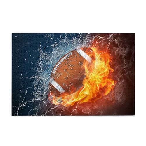 American Football in Feuer und Wasser, Puzzles 1000 Teile Holzpuzzle Spielzeug Familienspiel Wanddekoration von GVCXCSGE