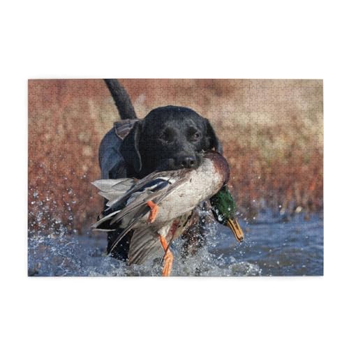 Entenjagd-Labrador-Hund Cooles schwarzes Welpentier, Puzzles 1000 Teile Holzpuzzle Spielzeug Familienspiel Wanddekoration von GVCXCSGE