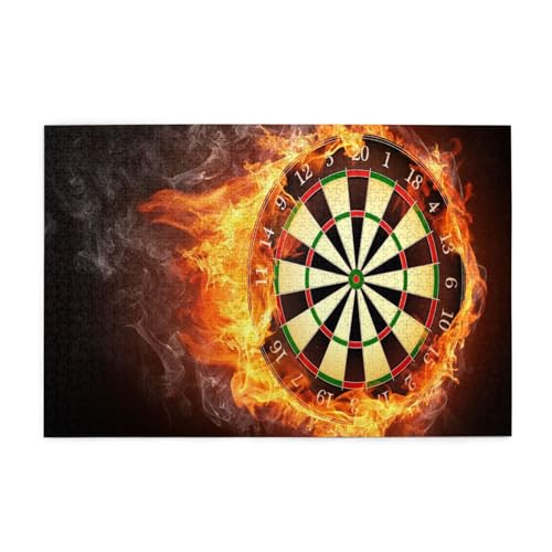 Flaming Dartboard Feuer Dartscheibe 3D, Puzzles 1000 Teile Holzpuzzle Spielzeug Familienspiel Wanddekoration von GVCXCSGE