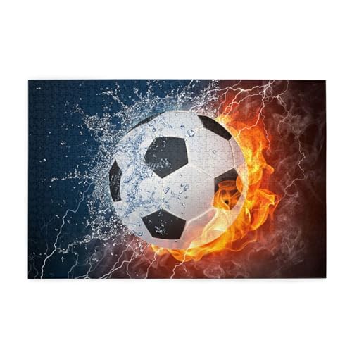 Fußball in Wasser und Feuer, Puzzles 1000 Teile Holzpuzzle Spielzeug Familienspiel Wanddekoration von GVCXCSGE