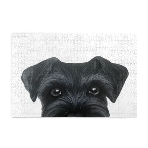 Schwarzer Schnauzer-Hundewelpe, Puzzles 1000 Teile Holzpuzzle Spielzeug Familienspiel Wanddekoration von GVCXCSGE