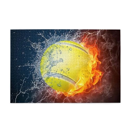 Tennisball in Feuer und Wasser, Puzzles 1000 Teile Holzpuzzle Spielzeug Familienspiel Wanddekoration von GVCXCSGE