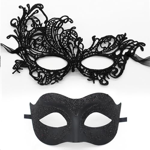 GWAWG 2 Stück Venezianische Maske Paare,Masquerade Mask Herren Damen Karneval Maskenball Glänzend Venedig Maske,Masken im venezianischen für Damen Herren Halloween Karneval Party von GWAWG