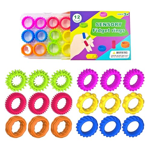 GWAWG 24 Stück sensorische Ringe aus Silikon, Akupressurringe, sensorisches Spielzeug, Fingerspielzeug, leises Spielzeug, sensorisches Fingerspielzeug für Autismus, ausziehbares Armband für Kinder von GWAWG