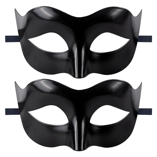 GWAWG 2 x Maskerade-Maske, schwarz, Maskerade-Masken für Herren, Halloween, venezianische Erwachsenen-Maske, schwarze Karnevalsmaske von GWAWG