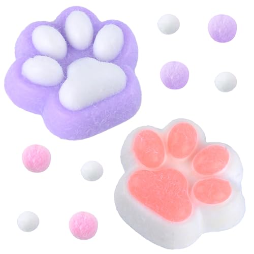 GWAWG 2Pcs Squeeze Spielzeug, Kawaii Flauschige Sensorische Spielzeug, Anti Stress Taba Squishy Pfote, Cat Paw Squeeze Toy, Katzenpfoten Quetschspielzeug mit Bällen Lustig Anti Stress und Angst Relief von GWAWG