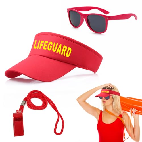 GWAWG 3-teiliges Set Rettungsschwimmer-Kostüm-Set,Rettungsschwimmerhut und Wachpfeife,Sonnenbrille,Rettungsschwimmer Zubehör,Rettungsschwimmer Zubehör für Erwachsene,Männer, Frauen von GWAWG