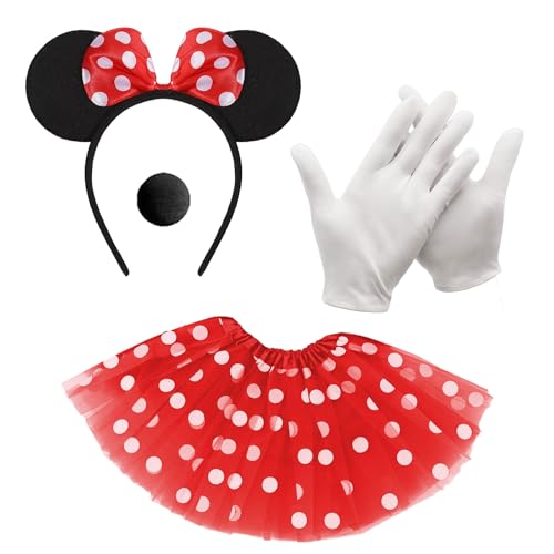 GWAWG 4 Stück Verkleidung Minnie Maus, Minnie Tutu, rot, Stirnband Minnie, weiße Handschuhe, schwarze Nase, Mausohren Karneval, Cosplay, Minnie Micky Maus, für Karneval, Kostüm, Party, Geburtstag GWAWG 4 Stück Verkleidung Minnie Maus, Minnie Tutu, rot, Stirnband Minnie, weiße Handschuhe, schwarze Nase, Mausohren Karneval, Cosplay, Minnie Micky Maus, für Karneval, Kostüm, Party, Geburtstag von GWAWG