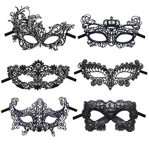 GWAWG 6 Maskerade Masken, Karneval Party Maskerade für männliche und weibliche Paare, weibliche venezianische Masken, Spitzenmasken, Halloween Karneval Abendkleid Ball Masken von GWAWG