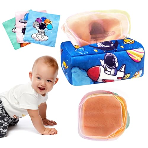 GWAWG Tücherbox Baby Tissue Box Baby Montessori Spielzeug Weiches Kontrastreiches Knisterndes Quadratisches Sensorik Spielzeug Baby mit Bunten Tüchern, für 6-24 Monate Baby von GWAWG