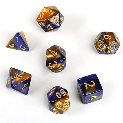 GWHOLE Polyedrisches Würfel-Set für Dungeons and Dragons Tischspielwürfel für D&D, DND, GFK mit schwarzem Beutel (blau-gelb) von GWHOLE