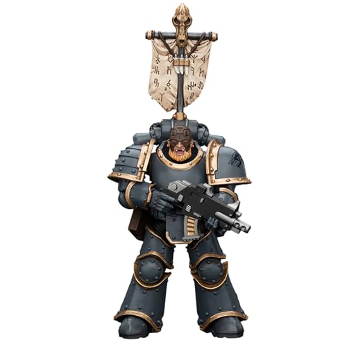 GWTCTOY JoyToy 40K Originallizenz 1:18 Actionfigur, Space Wolves Grey-Rudel Grey Slayer mit Legion Vexilla, 12 cm große Bausätze für Sammel-Actionfiguren von GWTCTOY