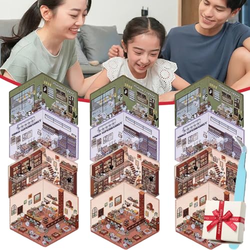 GXHNB 4sets DIY 3D House Stickers, DIY 3D Sticker Scenes Book for Adults, 3D Miniature Scene Stickers, Cute Cartoon Scene Stickers for Adult Kids Relief Stress Pass The Time (12pcs) von GXHNB