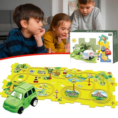 Nukids Puzzle Racer Car Track Set, Nukids Puzzle Racer Kids Car Track Set, Nu Kids Puzzle Racer Kids Car Track Set, 4 Series Educational Puzzle Track Car Play Set for Girls and Boys (15pcs-Dinosaur) von GXHNB