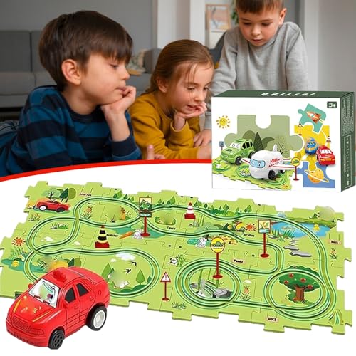 Nukids Puzzle Racer Car Track Set, Nukids Puzzle Racer Kids Car Track Set, Nu Kids Puzzle Racer Kids Car Track Set, 4 Series Educational Puzzle Track Car Play Set for Girls and Boys (15pcs-Land) von GXHNB