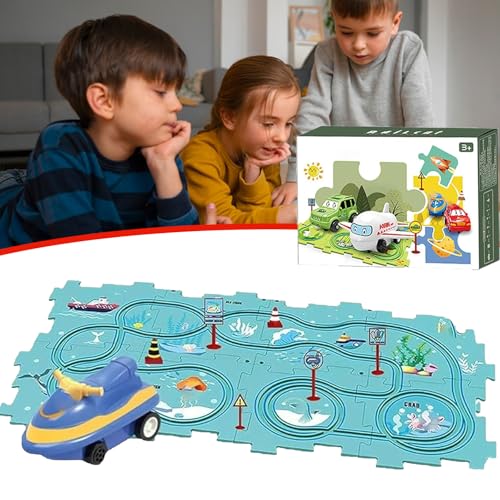 Nukids Puzzle Racer Car Track Set, Nukids Puzzle Racer Kids Car Track Set, Nu Kids Puzzle Racer Kids Car Track Set, 4 Series Educational Puzzle Track Car Play Set for Girls and Boys (15pcs-Ocean) von GXHNB