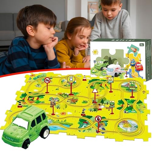 Nukids Puzzle Racer Car Track Set, Nukids Puzzle Racer Kids Car Track Set, Nu Kids Puzzle Racer Kids Car Track Set, 4 Series Educational Puzzle Track Car Play Set for Girls and Boys (25pcs-Dinosaur) von GXHNB