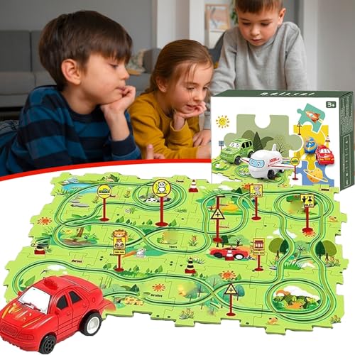 Nukids Puzzle Racer Car Track Set, Nukids Puzzle Racer Kids Car Track Set, Nu Kids Puzzle Racer Kids Car Track Set, 4 Series Educational Puzzle Track Car Play Set for Girls and Boys (25pcs-Land) von GXHNB