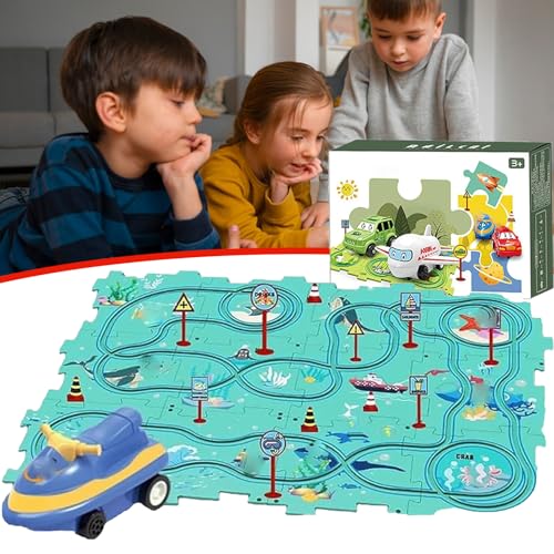 Nukids Puzzle Racer Car Track Set, Nukids Puzzle Racer Kids Car Track Set, Nu Kids Puzzle Racer Kids Car Track Set, 4 Series Educational Puzzle Track Car Play Set for Girls and Boys (25pcs-Ocean) von GXHNB