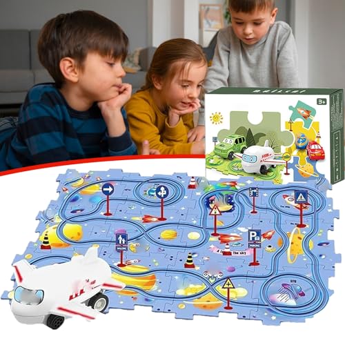 Nukids Puzzle Racer Car Track Set, Nukids Puzzle Racer Kids Car Track Set, Nu Kids Puzzle Racer Kids Car Track Set, 4 Series Educational Puzzle Track Car Play Set for Girls and Boys (25pcs-Space) von GXHNB