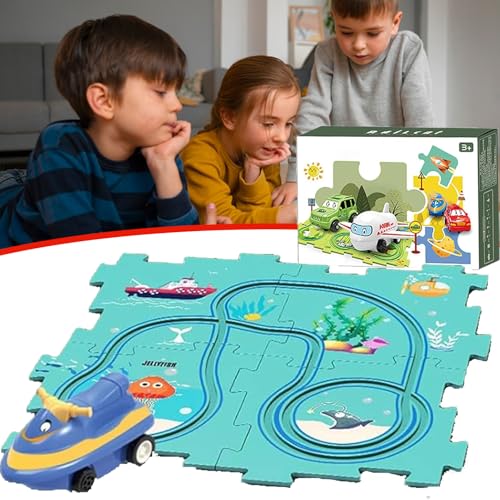 Nukids Puzzle Racer Car Track Set, Nukids Puzzle Racer Kids Car Track Set, Nu Kids Puzzle Racer Kids Car Track Set, 4 Series Educational Puzzle Track Car Play Set for Girls and Boys (5pcs-Ocean) von GXHNB