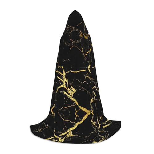 GXUNGT Stilvoller Kapuzenumhang mit schwarzem und goldenem Marmor-Druck, perfekt für Halloween und Cosplay, erhältlich in verschiedenen Größen von GXUNGT