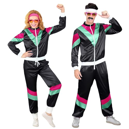 80er jahre outfit damen mit rock, 80er Jahre Outfit Herren, Damen, Karneval Partner Partnerkostüme Silvester Ganzkörper Karnevalskostüm Fasching Neon Kleidung Mottoparty Gruppen Jogginganzug von GXYANiaoy