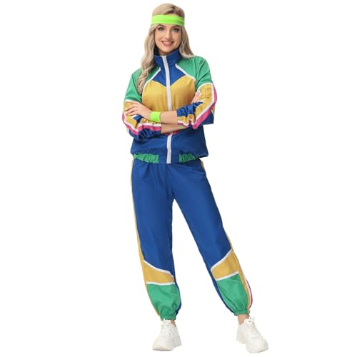 GXYANiaoy 90er jahre outfit herren neon anzug, 80er Jahre Outfit Herren, Damen, Neon Retro Faschingskostüme Silvester Mottoparty Partnerkostüme Karneval Gruppen Trainingsanzug Techno Disco Kleidung von GXYANiaoy