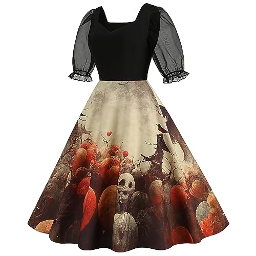 GXYANiaoy Halloween Kleid Damen, Kawaii Cosplay Viktorianisches Kleid Party Traditionelles Mittelalter Kleid Renaissance Karneval Maxikleid mit Trompetenärmel Fasching Kostüm Halloween Retro Kleidung von GXYANiaoy