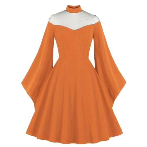 Halloween Kleid Damen, Fasching Traditionelles Mittelalter Kostüm Retro Kawaii Maxikleid mit Trompetenärmel Mittelalterliches Kostüm Cosplay Party Viktorianisches Renaissance Karneval Kleidung von GXYANiaoy