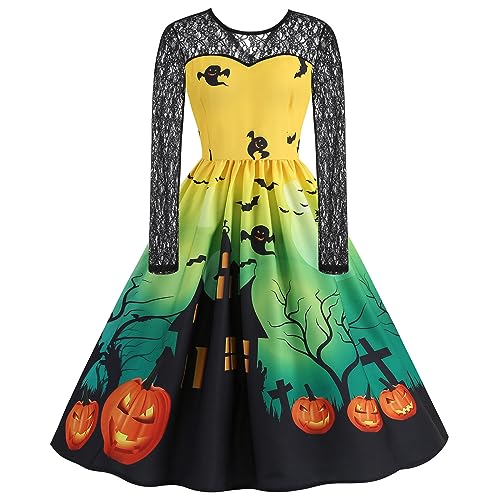 Halloween Kostüm Damen, Retro Renaissance Maxikleid Cosplay Traditionelles Mittelalter Kleid Halloween Mittelalterliches Kostüm Kawaii Gothic Kleider mit Trompetenärmel Karneval Viktorianisches Kleid von GXYANiaoy