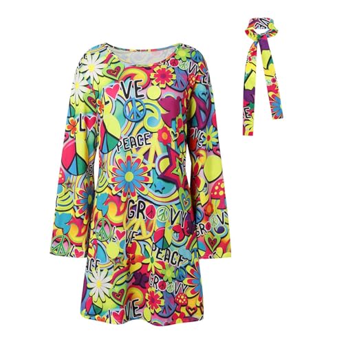 Hippie Kostüm Damen Kleid, Dancing Queen Disco Kleidung Lustig Clown Bluse Grosse Grössen Power Oberteil Drag Outfit 70er Jahre Piratenkostüm Flower Karnevalskostüm Carneval Faschingskostüme von GXYANiaoy