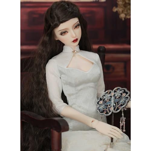 1/3 BJD SD-Puppenperücke Hochtemperaturseide BJD Doll Wig Schwarz Lang Lockige Haare für Kopfumfang 22-24cm BJD Puppe von GYHCB