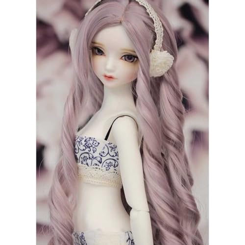 1/4 BJD Puppe Perücke Handgefertigt Temperament Langes Lockiges Haar Weich Hochtemperaturseide BJD Perücke, Geeignet für Kopfumfang 18-20cm, Lila von GYHCB