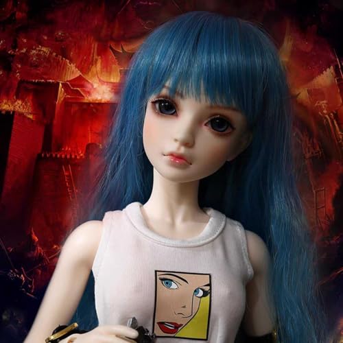 1/4 BJD Puppe Perücke Leicht Lockiges Langes Haar Handgefertigt Weich Hochtemperaturseide SD Doll Wig für 1/4 BJD Doll, Blau von GYHCB