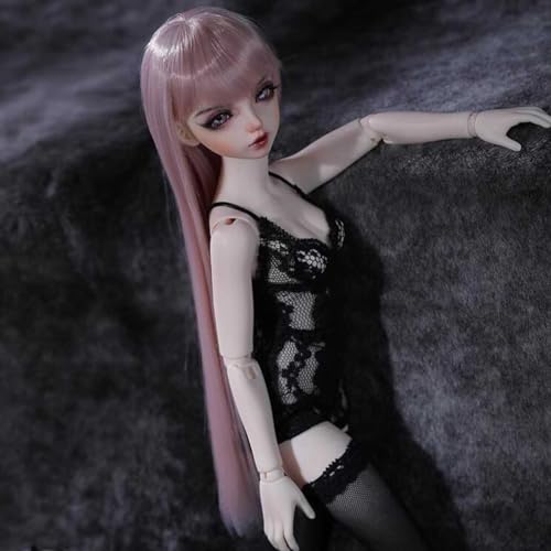 1/4 BJD SD-Puppenhaarperücke Hochtemperatur-Seide Handgefertigt BJD Perücke Rosa Langes Glattes Haar für Kopfumfang 18-19cm 1/4 BJD Doll von GYHCB