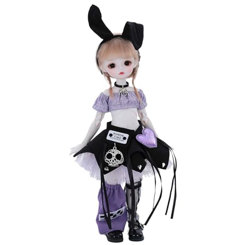 1/6 Mode BJD Doll 27,5 cm Handgefertigt Mini SD Puppe 10,82 Zoll Flexibel Kugelgelenkpuppe mit Schwarz-Lila Kleidungsset + Perücke + Schuhe + Make-up + Zubehör von GYHCB