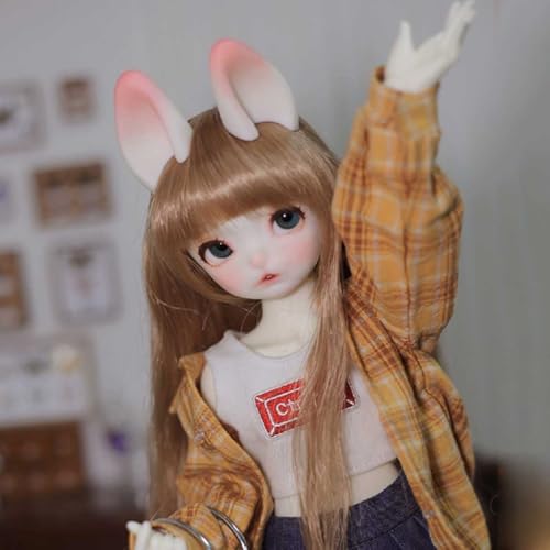 1/6 Niedliche Kaninchen BJD Doll, Mini SD Puppe Handgefertigte Harz Kugelgelenkpuppe mit Komplettset Kleidungsset + Perücke + Schuhe + Make-up, Tasche Nicht Enthalten von GYHCB