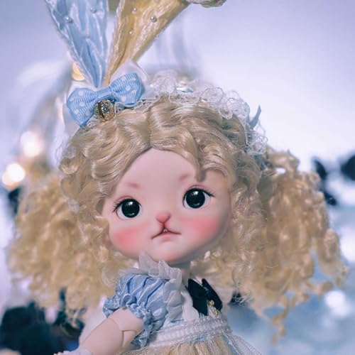 1/6 Süßes Kaninchen BJD Doll 21 cm Mini SD-Puppe Handgemachte Kugelgelenkpuppe mit Kleid in Kontrastfarbe + Hasenohren Kopfbedeckung + Handschuhe + Schürze + Haare + Schuhe + Make-up von GYHCB