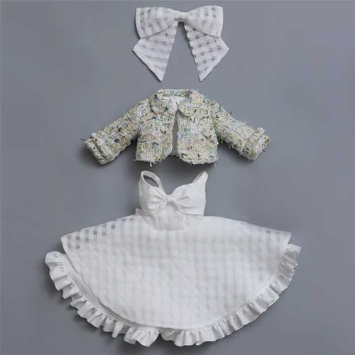 3pcs Set BJD-Kleidung 1/3 Handgefertigt BJD-Puppenkleidung Hübsches Weißes Kleid + Mantel + Schleifenkopfschmuck SD Puppenzubehör von GYHCB