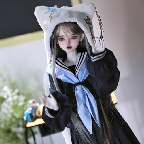 44 cm Campus-Stil BJD Doll 1/4 Bewegliche Gelenke Komplettset SD-Puppe 17,32 Zoll Ball Jointed Doll mit Matrosenanzug-Set + Perücke + Schuhe + Hut + Make-up von GYHCB