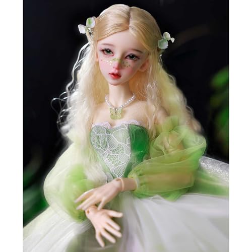 44cm 1/4 BJD Doll, Wunderschöne Elfe SD-Puppe in Grünem Tüllkleid, Goldene Perücke, Weiße Schuhe, Gesichts-Make-up - Feine Verarbeitung von GYHCB