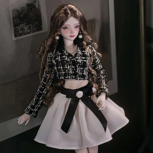 Edle Dame SD-Puppe 1/4 BJD Doll mit Kleidungsset Schuhe Perücke Make-up Zubehör, 44 cm 17,32 Zoll Handarbeit Kunst Kugelgelenkpuppe von GYHCB