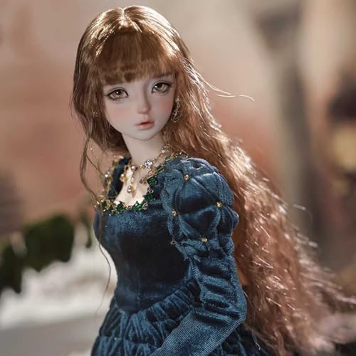 Elegante Prinzessin BJD Doll 1/4 SD Puppe Actionfigur 17,32 Zoll 44 cm Kugelgelenkpuppe mit Dunkelblauem Kleid Perücke Make-up und Accessoires, Geburtstag von GYHCB