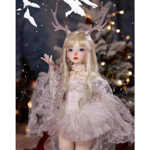 Eleganz SD-Puppe 41cm 1/4 BJD Doll Handgefertigte Ball Jointed Doll mit Transparentem Geweih, Weißem Kleid, Goldener Perücke, Schuhen, Make-up-Gesicht von GYHCB